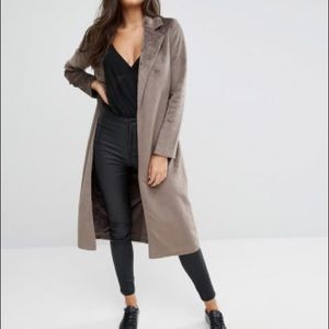 MISSGUIDED Grey duster coat faux pony hair
